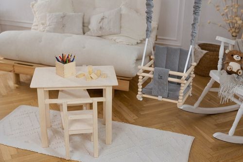 ZESTAW STÓŁ STOLIK BIURKO KRZESŁA KRZESEŁKA DLA DZIECI Z DREWNA DO POKOJU na Arena.pl