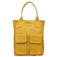 VERA PELLE torebka skórzana shopper na ramię z kieszeniami V516 musztardowa