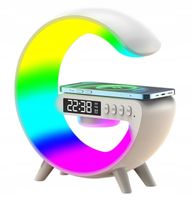 Ładowarka Budzik 5w1 z głośnikiem bluetooth Lampka Zegar Biała