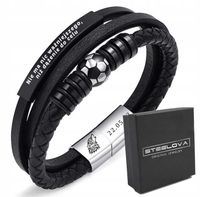 Bransoletka Piłka z Grawerem na Blaszce Skóra + Stal Prezent dla Piłkarza