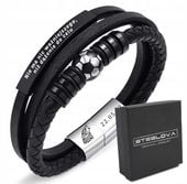 Bransoletka Piłka z Grawerem na Blaszce Skóra + Stal Prezent dla Piłkarza