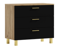 Komoda Nela 60 z 3 szufladami blat 16 czarny/dąb craft złoty (W5)