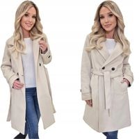 MODNY PRĄŻKOWANY PŁASZCZ Z PASKIEM PRZEJŚCIOWY WIOSENNY JESIENNY DAMSKI XL