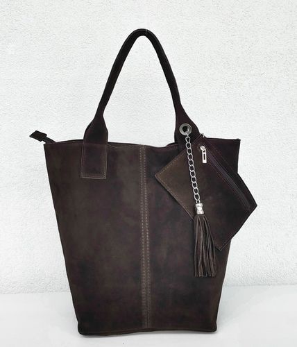 Zamszowa torebka shopper ciemna czekolada na Arena.pl