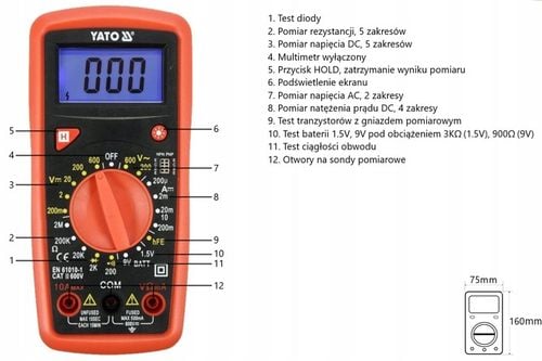 YATO MIERNIK UNIWERSALNY CYFROWY MULTIMETR RĘCZNY TESTER BATERII BUZER na Arena.pl