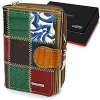 Portfel skórzany damski patchwork bigiel skóra naturalna kolor RFiD Julia R