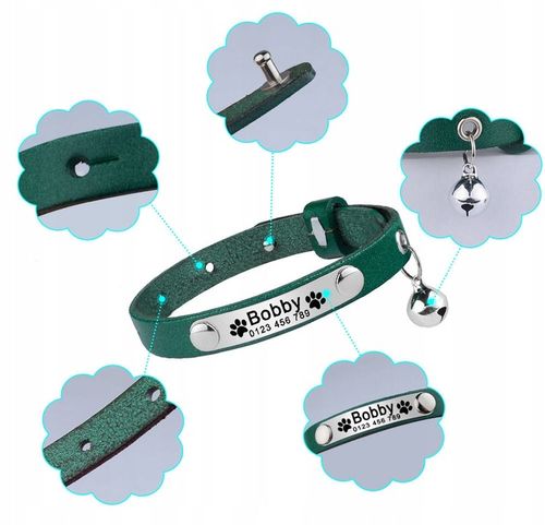 Obroża Skórzana dla Kota Psa dzwonek Identyfikator na Arena.pl