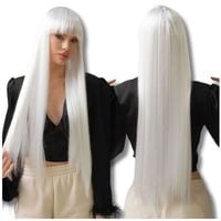 Peruka z grzywką długa biała siwe sztuczne włosy