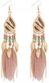 Kolczyki Długie Wiszące Pióra Boho Orientalne  B61_Różowy