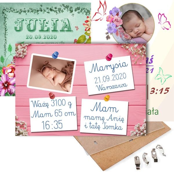 METRYCZKA pamiątka narodzin ze zdjęciem dziecka w antyramie zdjęcie 1