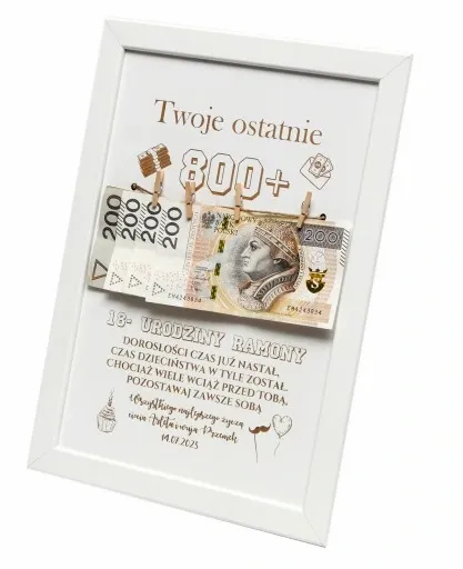 RAMKA prezent 18 URODZINY widzisz TWOJE ostatnie 800+ plus zdjęcie 1