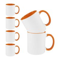 Zestaw 6 kubków Funny 330 ml JS Coating z pomarańczowym wnętrzem i uszkiem do sublimacji