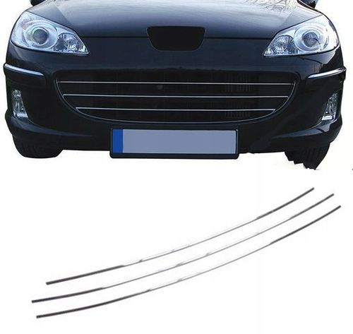 Peugeot 407 - Listwy CHROM na GRILL atrapa 3 szt Tuning Chromowane na Arena.pl