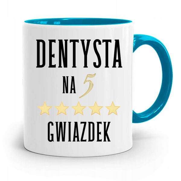 Kubek Błękitny Prezent Dentysty Na 5 Gwiazdek Z Nadrukiem Ze Zdjęciem zdjęcie 1