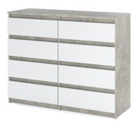 Komoda 8 Szuflad Hugo Szeroka Pojemna Szafka Rtv Salon 120cm Beton Biały