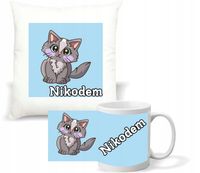 Zestaw PODUSZKA + KUBEK KOT KOTEK KOTY IMIĘ PREZENT z napisem dedykacją