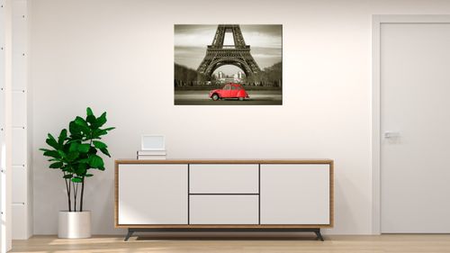Obraz 40X30 Czerwone Auto Przed Wieżą Eiffla na Arena.pl
