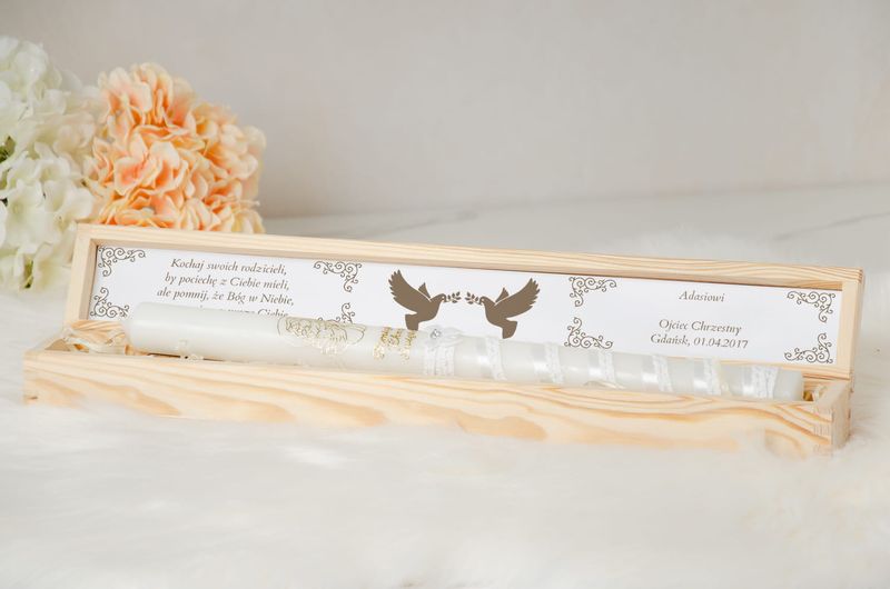 Drewniane pudełko na świecę do Chrztu Świętego PSC-3 zdjęcie 6