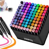 MARKERY DWUSTRONNE 100 SZTUK 1MM I 6MM SZYBKOSCHNĄCE DO RYSOWANIA
