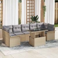 Zestaw Sof na Ogród z poduszką 8 pcs Beżowy Polirattan
