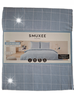 Komplet pościeli Smukee kołdra 160cm x 200 pościel krata niebieska jasna