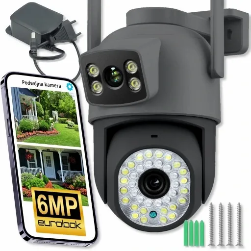 PODWÓJNA KAMERA WIFI IP SMART ZEWNĘTRZNA OBROTOWA 6MPX APLIKACJA ULTRA HD zdjęcie 1