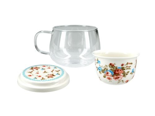 Kubek szklany z ceramicznym zaparzaczem i przykrywką. na Arena.pl