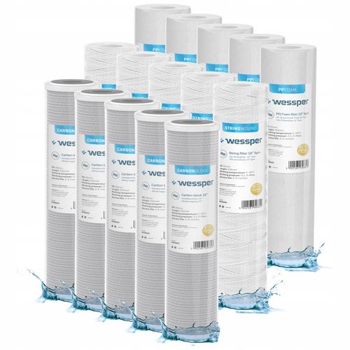 Filtr wkład do filtracji wstępnej wody 10 cali węglowy PP sznurkowy 15szt na Arena.pl