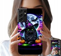 ETUI DO SAMSUNG GALAXY S21 Ultra - CZARNY KOTEK HALLOWEEN SALEM DYNIA WZORY