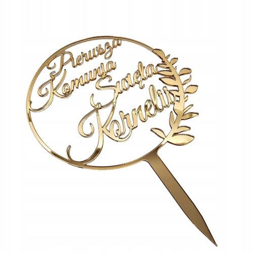 Topper na komunię z imieniem złoty Pierwsza Komunia IMIĘ złote lustro tort na Arena.pl