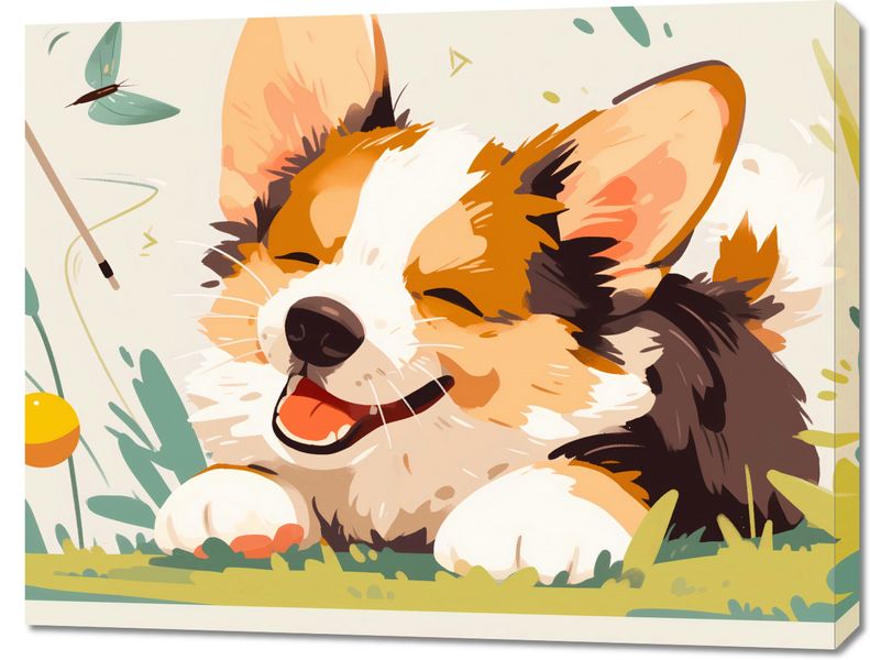 Obraz 90x70cm Beztroski Corgi zdjęcie 1