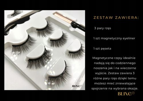 RZĘSY MAGNETYCZNE 3X DŁUGIE + PĘSETA + EYELINER A+ na Arena.pl