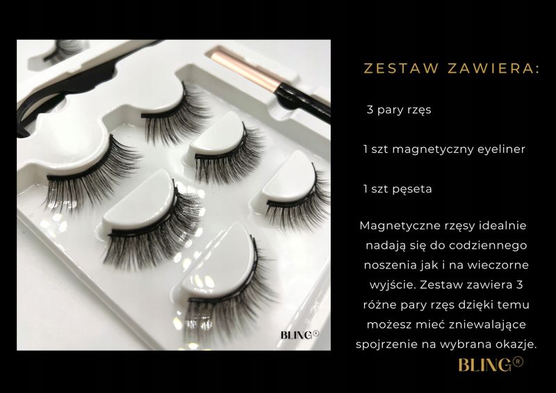 RZĘSY MAGNETYCZNE 3X DŁUGIE + PĘSETA + EYELINER A+ zdjęcie 2
