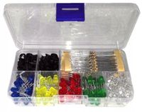 ZESTAW DIODY LED DIP 5mm REZYSTORY OPRAWKI -250szt