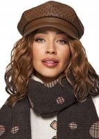 KASZKIET DAMSKI czapka damska z daszkiem beret baker skórzana eko brązowa
