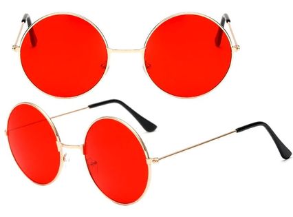 Okulary lenonki klasyczne okrągłe złote czerwone