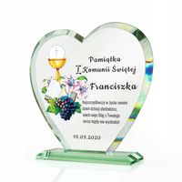 Statuetka szklane SERCE nadruk PREZENT NA KOMUNIĘ PAMIĄTKA Komunii Świętej
