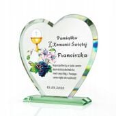 Statuetka szklane SERCE nadruk PREZENT NA KOMUNIĘ PAMIĄTKA Komunii Świętej