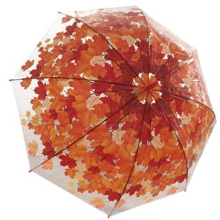 Przezroczysta parasolka damska w jesienny wzór, czerwone liście