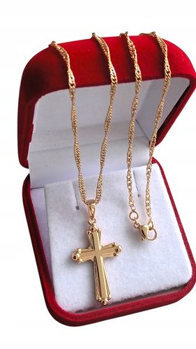 złoty łańcuszek krzyżyk na komunię na chrzest medalik komunijny + PUDEŁKO na Arena.pl