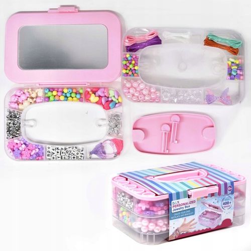 ZESTAW DO TWORZENIA BIŻUTERII BRANSOLETEK KORALIKI KUFEREK Z LUSTERKIEM na Arena.pl