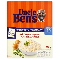 UNCLE BEN'S Ryż długoziarnisty. Produkt bezglutenowy. Torebka 4x125 g
