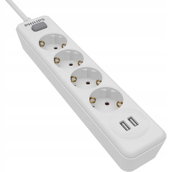 LISTWA ZASILAJĄCA PHILIPS ROZGAŁĘZIACZ 4 GNIAZDA 2x USB 2,4A PRZEWÓD 2m zdjęcie 2