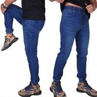 JEANSOWE SPODNIE Męskie długie rozciągliwe JOGGERY wygodne PAS Z GUMKĄ