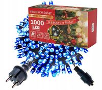 LAMPKI CHOINKOWE ZEWNĘTRZNE 1000 LED NIEBIESKIE + FLASH ZIMNY BIAŁY 67m