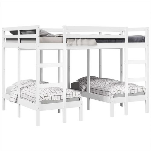 Potrójne łóżko piętrowe, białe, 140x200/70x140 cm, sosnowe na Arena.pl