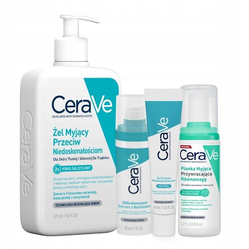 CeraVe zestaw przeciw niedoskonałościom: żel 473ml, żel punktowy, na Arena.pl
