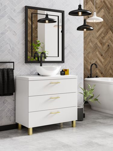 Szafka łazienkowa pod umywalkę ROMA 80 z 3 szufladami biała (GOLD) na Arena.pl