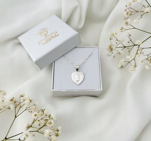 Medalik Serce Matka Boska srebrny łańcuszek 40cm 925 Komunia Chrzest GRAWER na Arena.pl