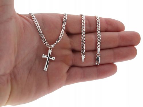 SREBRNY PEŁNY ŁAŃCUSZEK MĘSKI PANCERKA Z KRZYŻYKIEM PR. 925 + GRAWER GRATIS na Arena.pl